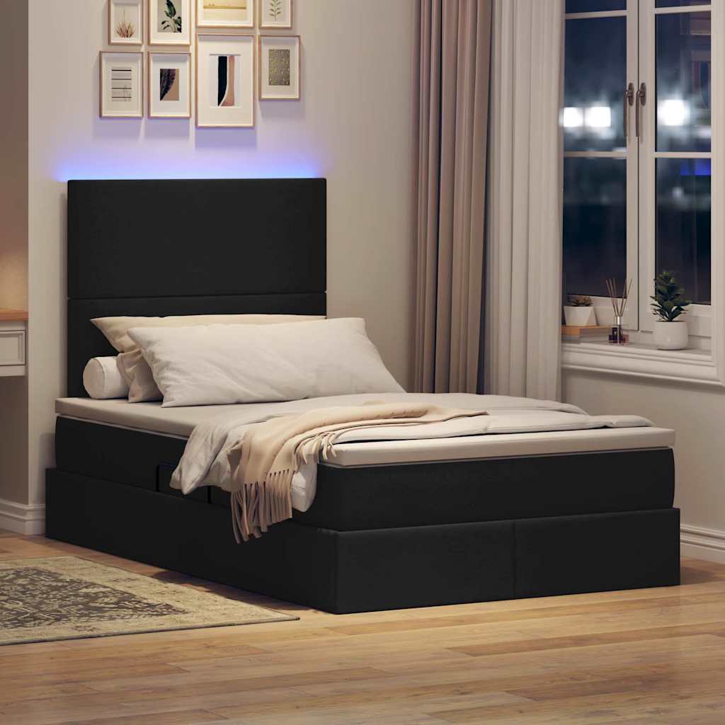 Opbergbed met LED met matras Zwart 120 x 200 cm Polyester is nu te koop bij PeponiXL, paradijselijk wonen!