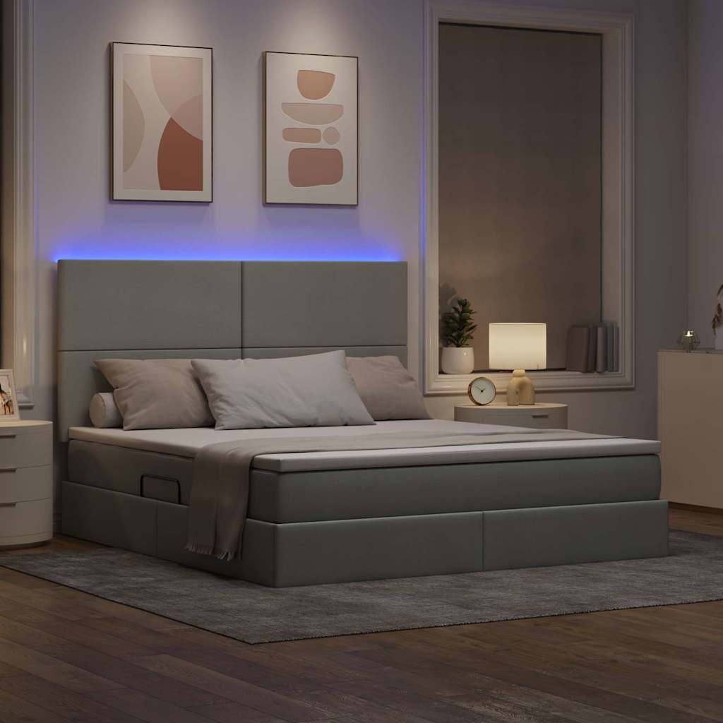 Opbergbed met LED met matras Lichtgrijs 160 x 200 cm Polyester is nu te koop bij PeponiXL, paradijselijk wonen!