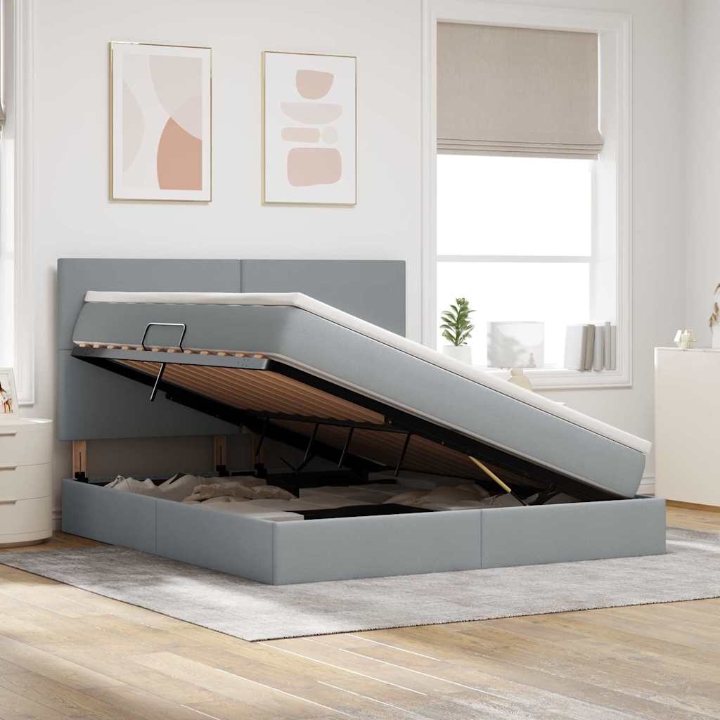 Opbergbed met LED met matras Lichtgrijs 160 x 200 cm Polyester is nu te koop bij PeponiXL, paradijselijk wonen!