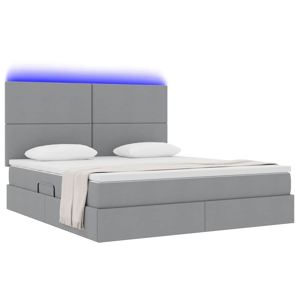 Opbergbed met LED met matras Lichtgrijs 160 x 200 cm Polyester is nu te koop bij PeponiXL, paradijselijk wonen!