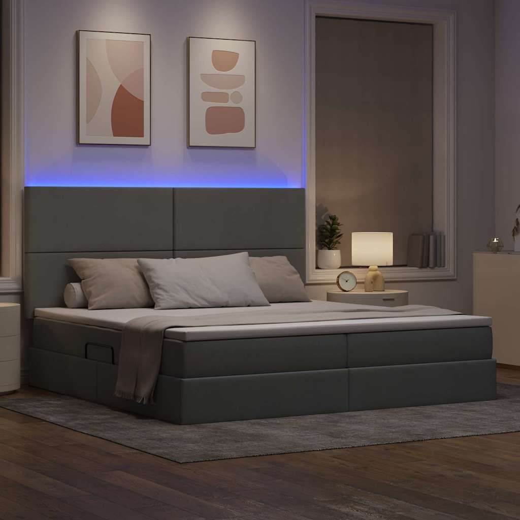 Opbergbed met LED met matras Lichtgrijs 200 x 200 cm Polyester is nu te koop bij PeponiXL, paradijselijk wonen!