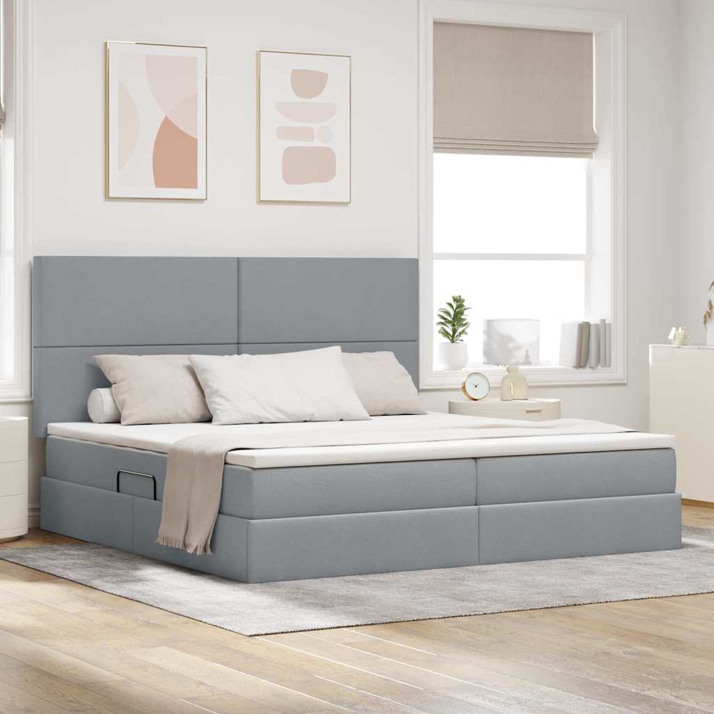 Opbergbed met LED met matras Lichtgrijs 200 x 200 cm Polyester is nu te koop bij PeponiXL, paradijselijk wonen!
