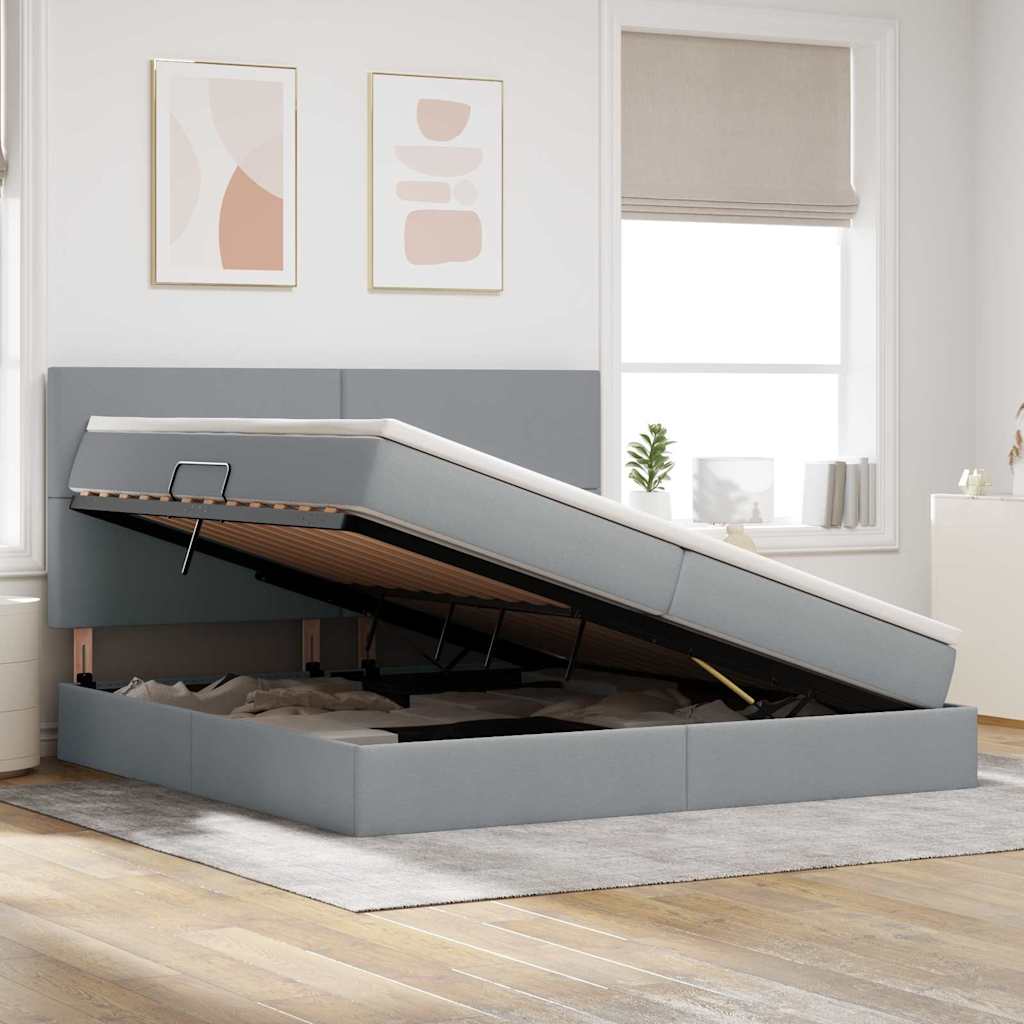 Opbergbed met LED met matras Lichtgrijs 200 x 200 cm Polyester is nu te koop bij PeponiXL, paradijselijk wonen!