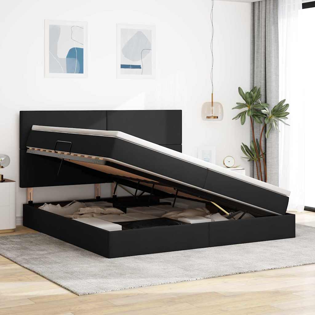 Opbergbed met LED met matras Zwart 200 x 200 cm Polyester is nu te koop bij PeponiXL, paradijselijk wonen!