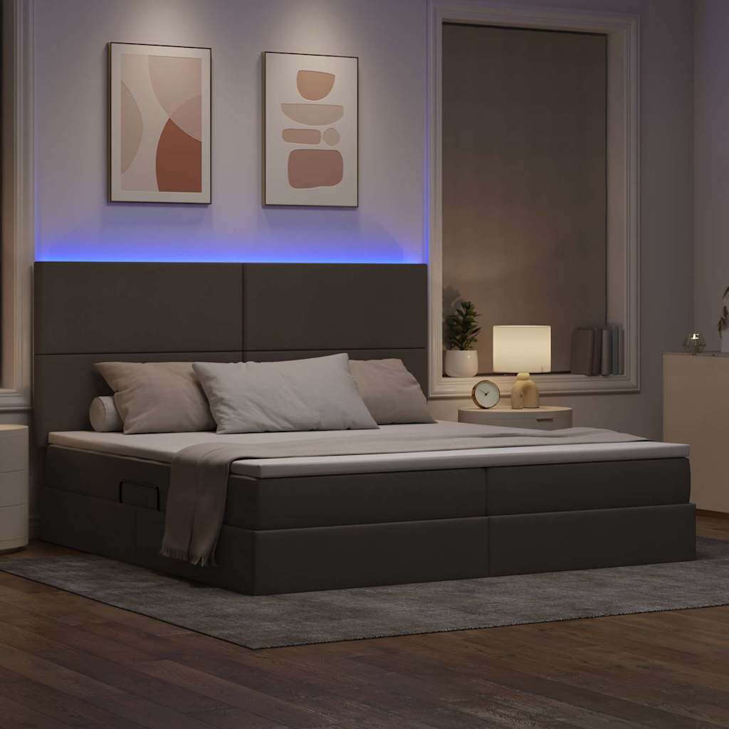 Opbergbed met LED met matras Taupe 200 x 200 cm Polyester is nu te koop bij PeponiXL, paradijselijk wonen!