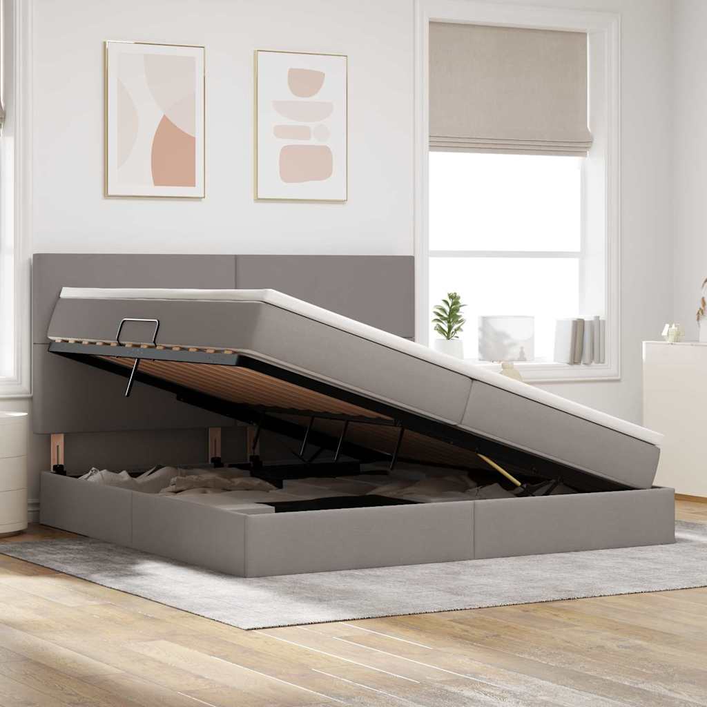 Opbergbed met LED met matras Taupe 200 x 200 cm Polyester is nu te koop bij PeponiXL, paradijselijk wonen!