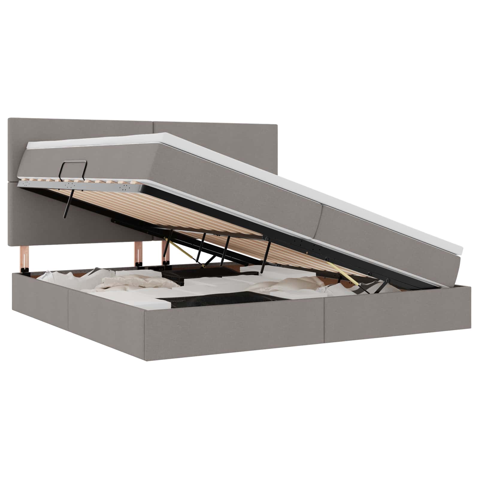 Opbergbed met LED met matras Taupe 200 x 200 cm Polyester is nu te koop bij PeponiXL, paradijselijk wonen!