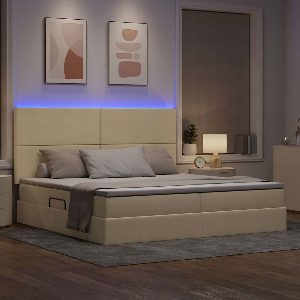 Opbergbed met LED met matras Crème 200 x 200 cm Polyester is nu te koop bij PeponiXL, paradijselijk wonen!