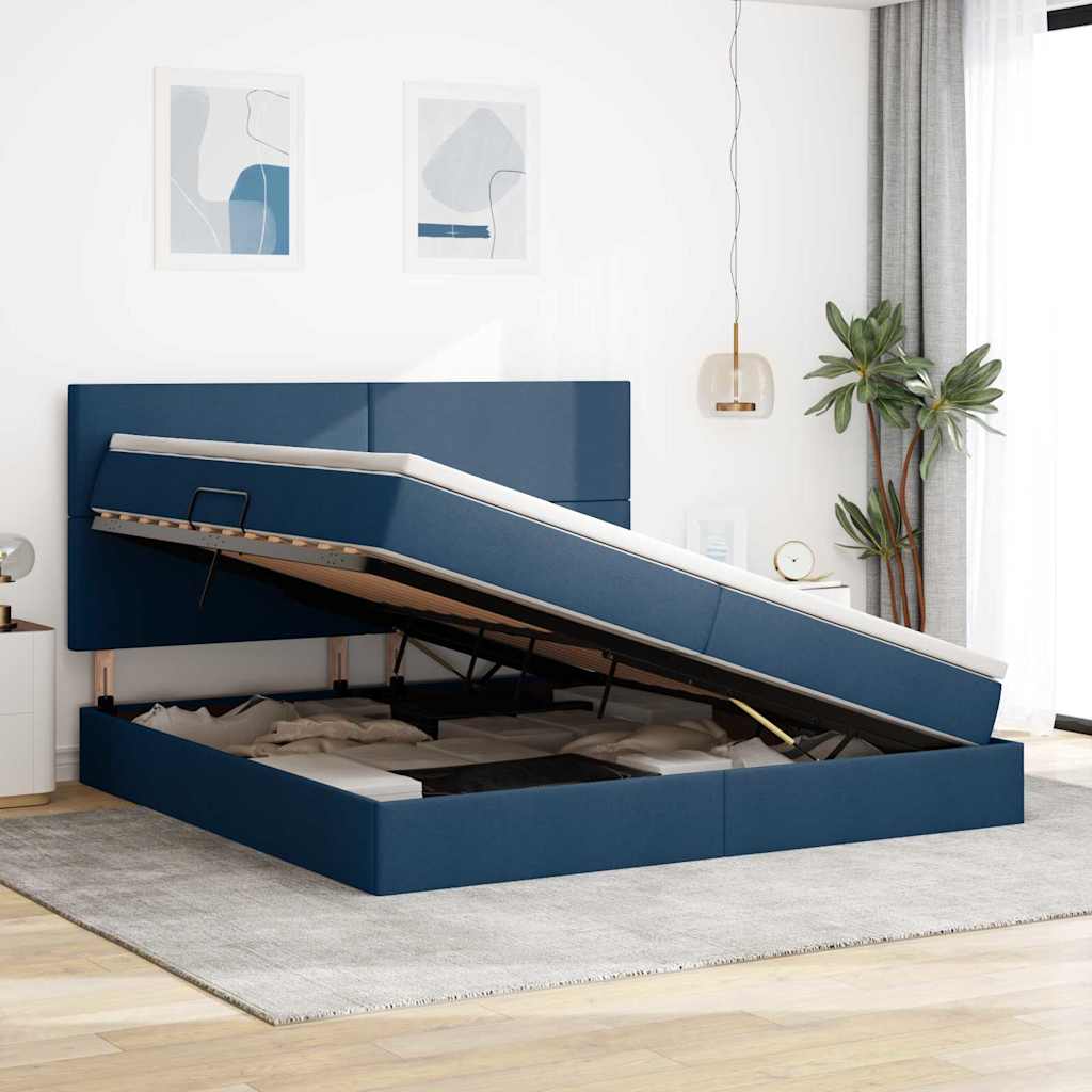Opbergbed met LED met matras Blauw 200 x 200 cm Polyester is nu te koop bij PeponiXL, paradijselijk wonen!