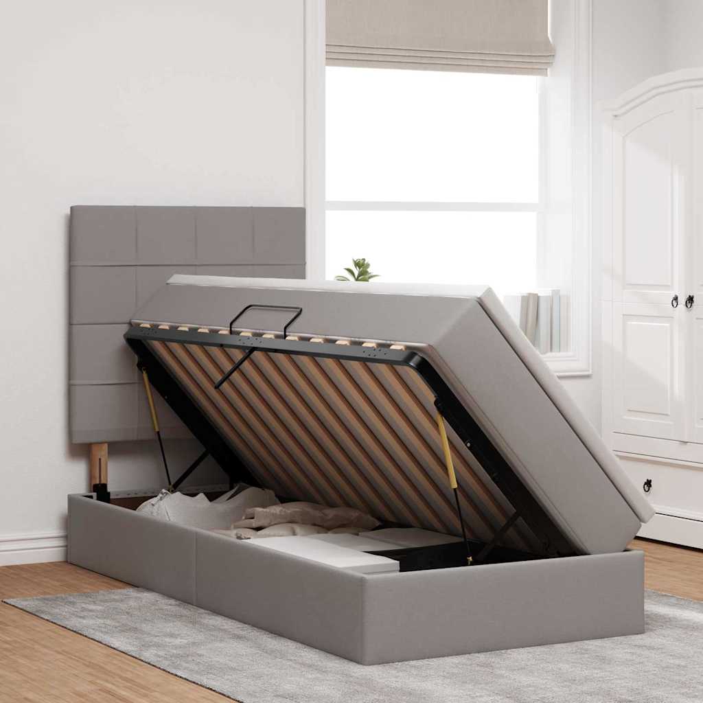 Opbergbed met LED met matras Taupe 90 x 190 cm Polyester is nu te koop bij PeponiXL, paradijselijk wonen!