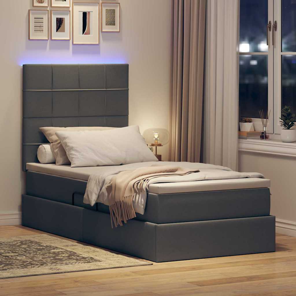 Opbergbed met LED met matras Donkergrijs 90 x 200 cm Polyester is nu te koop bij PeponiXL, paradijselijk wonen!