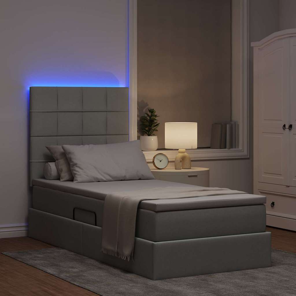 Opbergbed met LED met matras Lichtgrijs 100 x 200 cm Polyester is nu te koop bij PeponiXL, paradijselijk wonen!