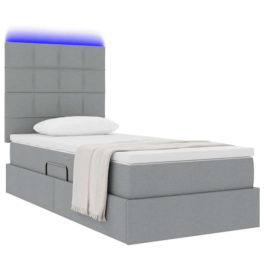 Opbergbed met LED met matras Lichtgrijs 100 x 200 cm Polyester is nu te koop bij PeponiXL, paradijselijk wonen!