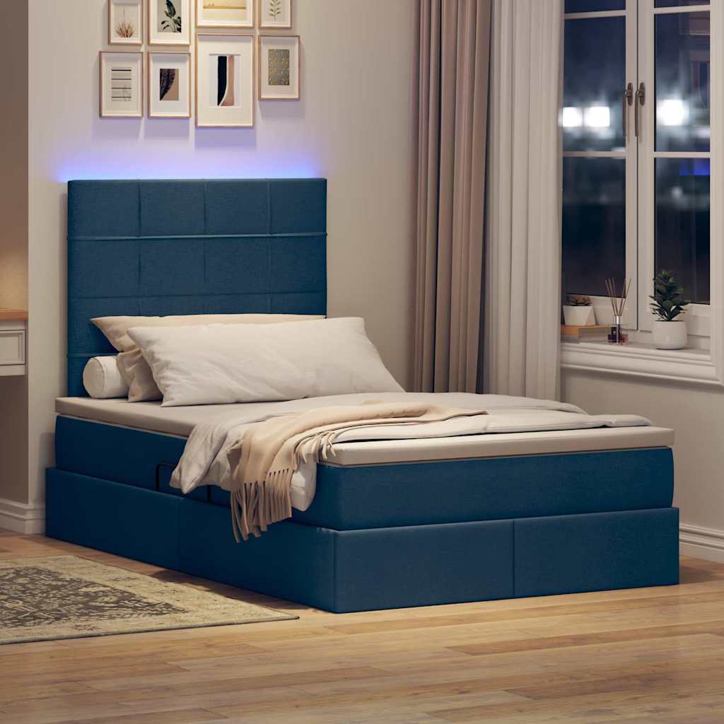 Opbergbed met LED met matras Blauw 120 x 190 cm Polyester is nu te koop bij PeponiXL, paradijselijk wonen!