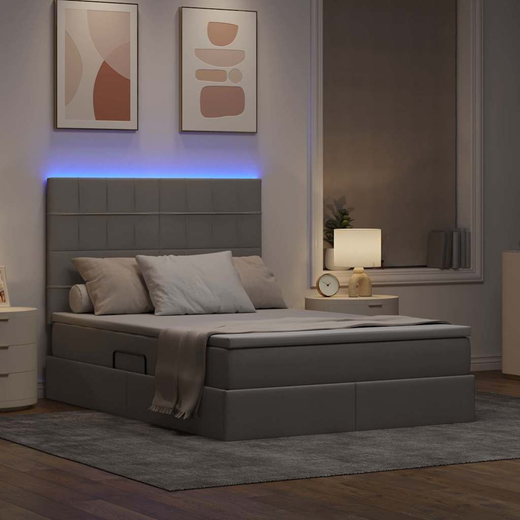 Opbergbed met LED met matras Taupe 140 x 190 cm Polyester is nu te koop bij PeponiXL, paradijselijk wonen!