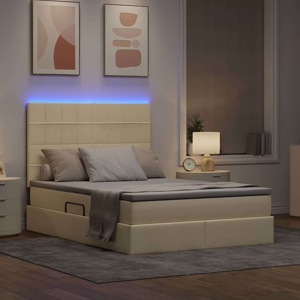 Opbergbed met LED met matras Crème 140 x 190 cm Polyester is nu te koop bij PeponiXL, paradijselijk wonen!