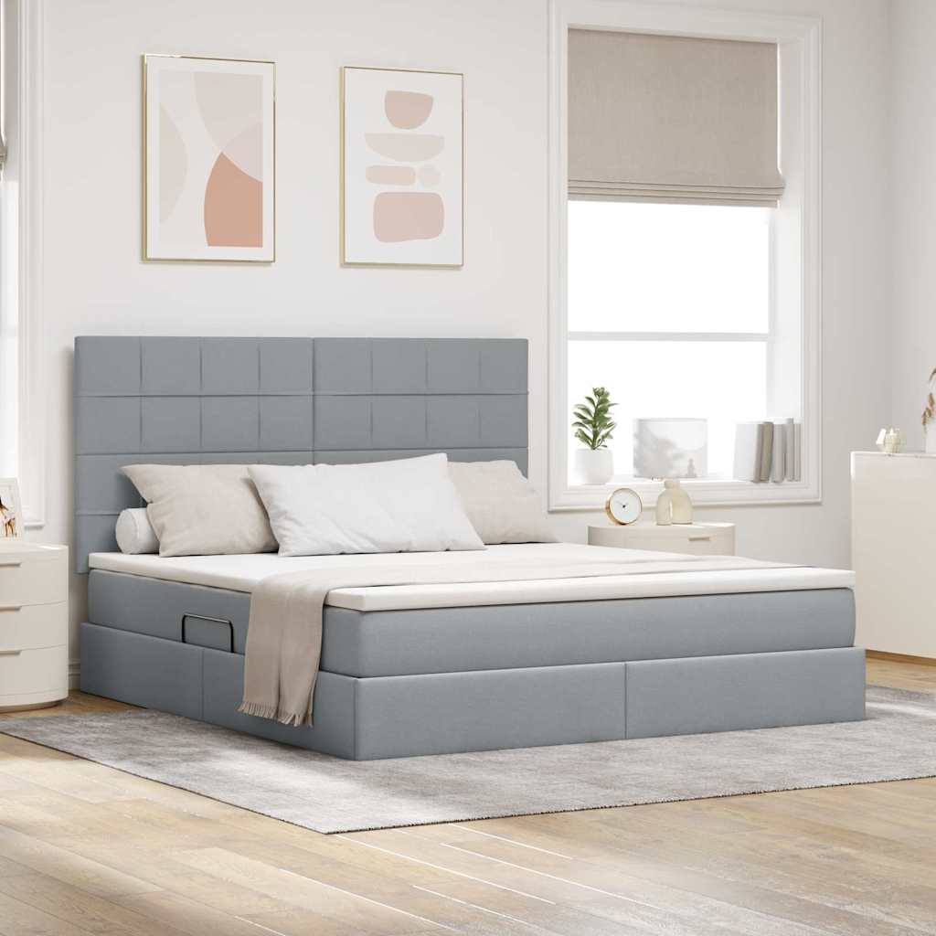 Opbergbed met LED met matras Lichtgrijs 160 x 200 cm Polyester is nu te koop bij PeponiXL, paradijselijk wonen!