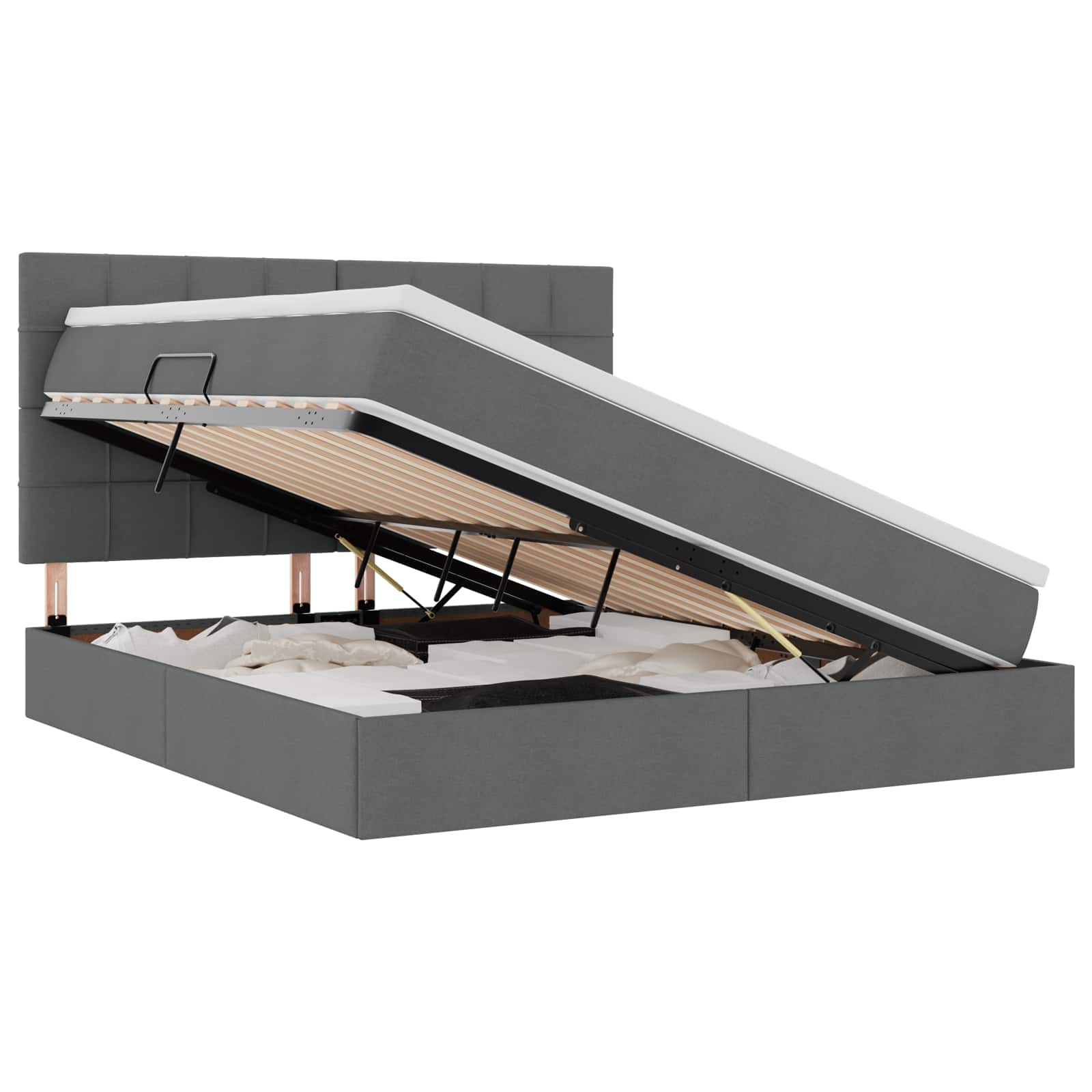 Opbergbed met LED met matras Donkergrijs 160 x 200 cm Polyester is nu te koop bij PeponiXL, paradijselijk wonen!