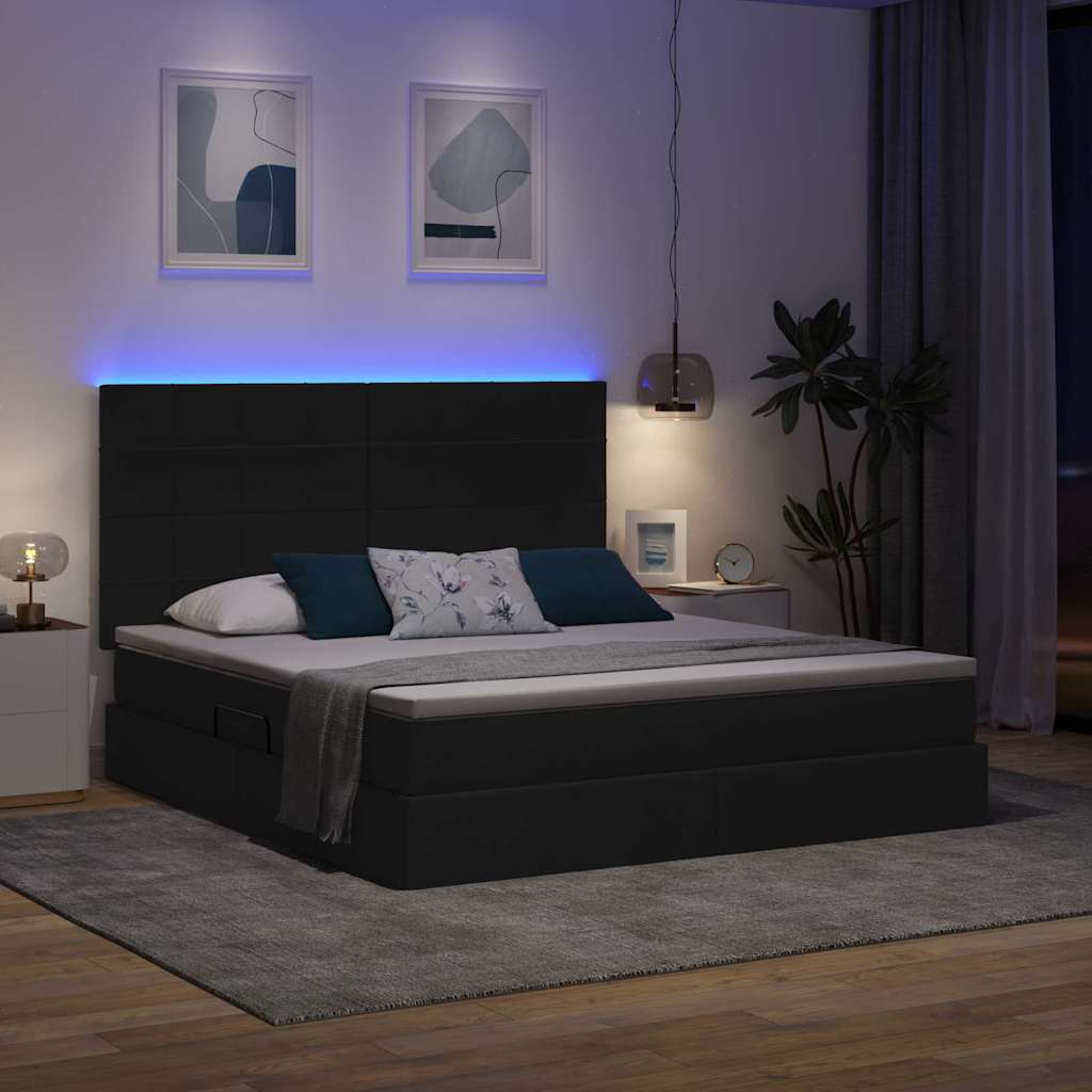 Opbergbed met LED met matras Zwart 160 x 200 cm Polyester is nu te koop bij PeponiXL, paradijselijk wonen!