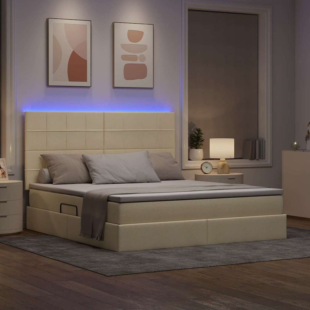 Opbergbed met LED met matras Crème 160 x 200 cm Polyester is nu te koop bij PeponiXL, paradijselijk wonen!
