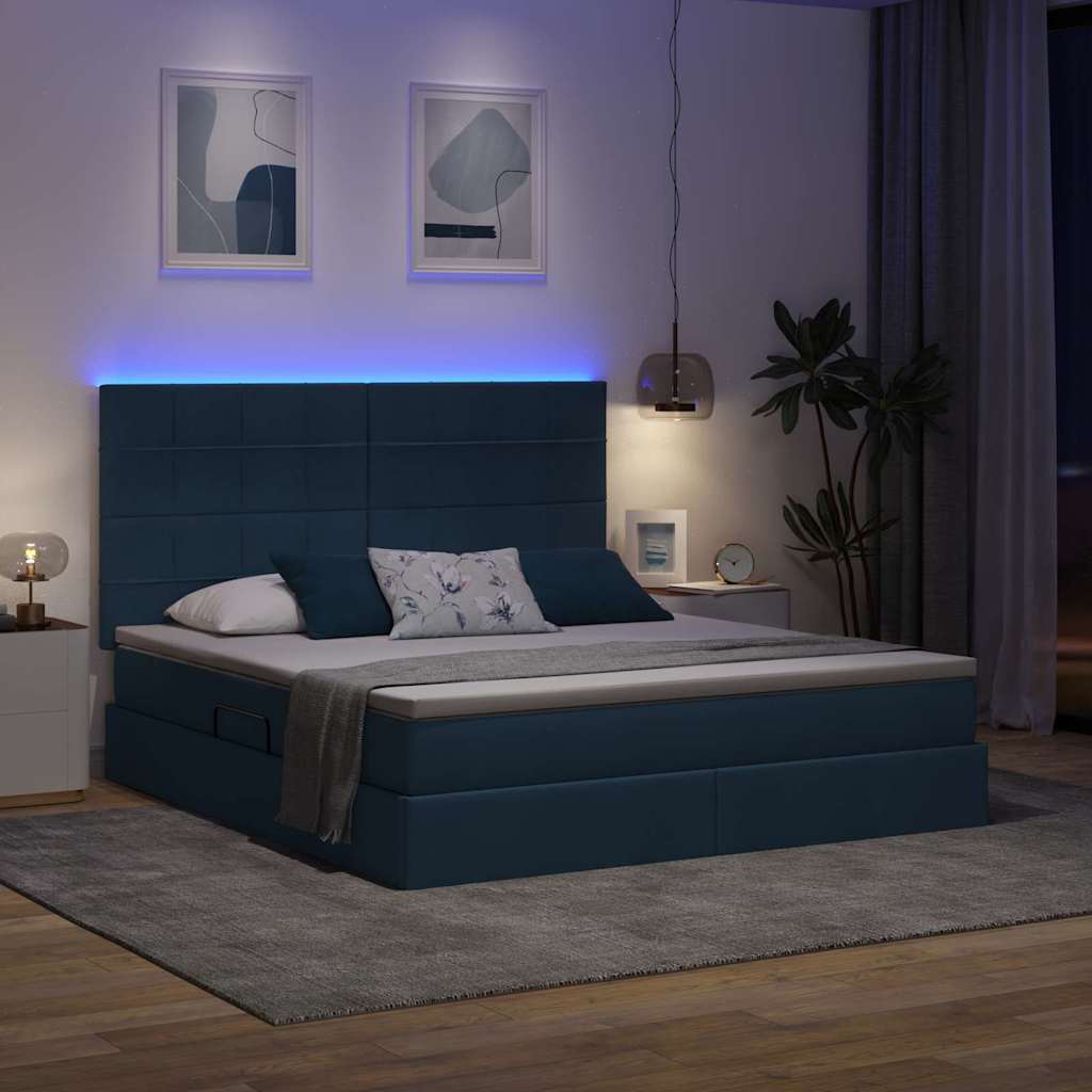 Opbergbed met LED met matras Blauw 160 x 200 cm Polyester is nu te koop bij PeponiXL, paradijselijk wonen!
