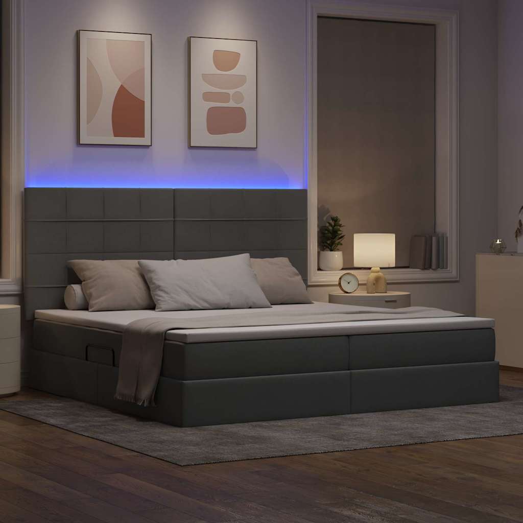 Opbergbed met LED met matras Lichtgrijs 200 x 200 cm Polyester is nu te koop bij PeponiXL, paradijselijk wonen!