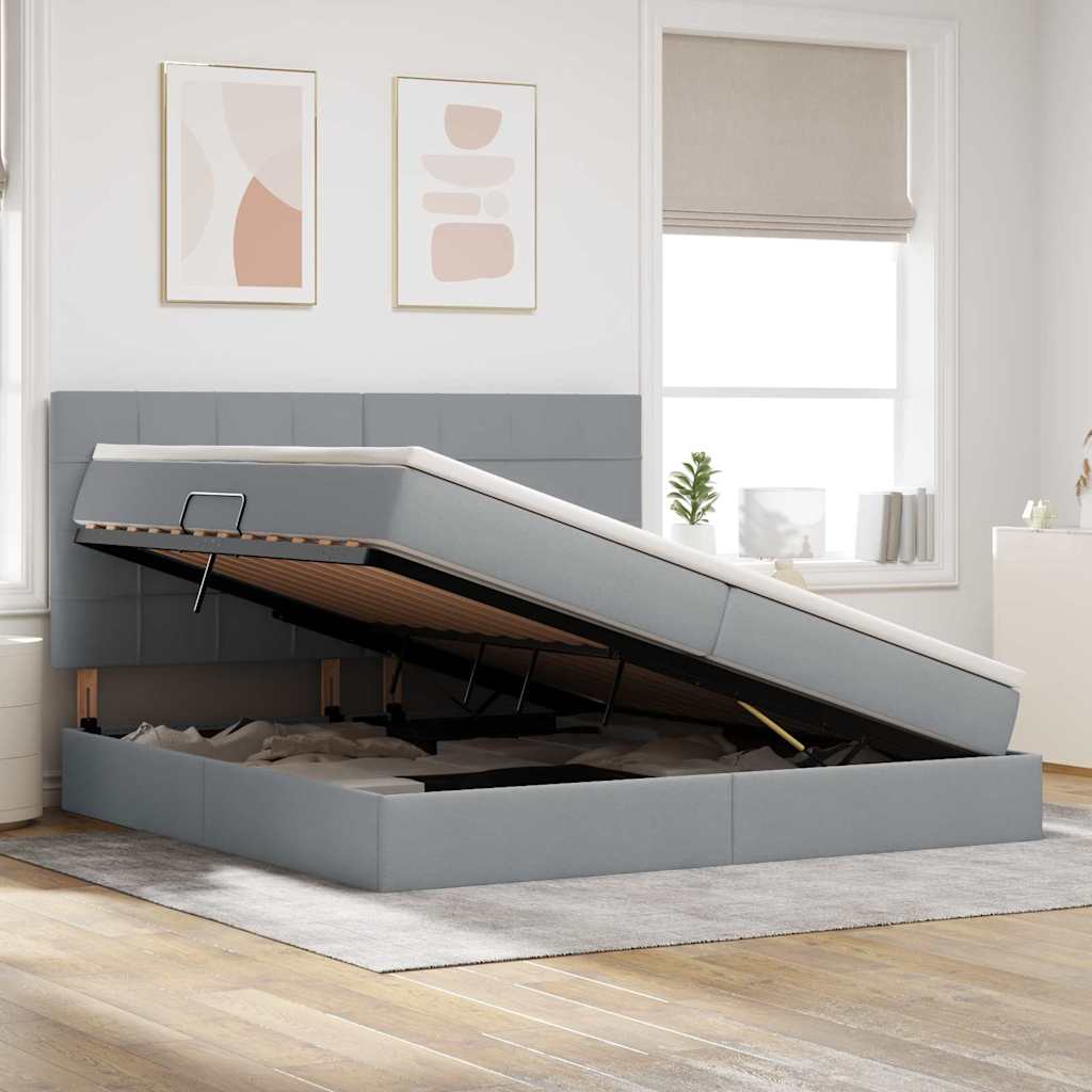 Opbergbed met LED met matras Lichtgrijs 200 x 200 cm Polyester is nu te koop bij PeponiXL, paradijselijk wonen!