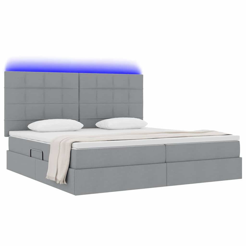 Opbergbed met LED met matras Lichtgrijs 200 x 200 cm Polyester is nu te koop bij PeponiXL, paradijselijk wonen!