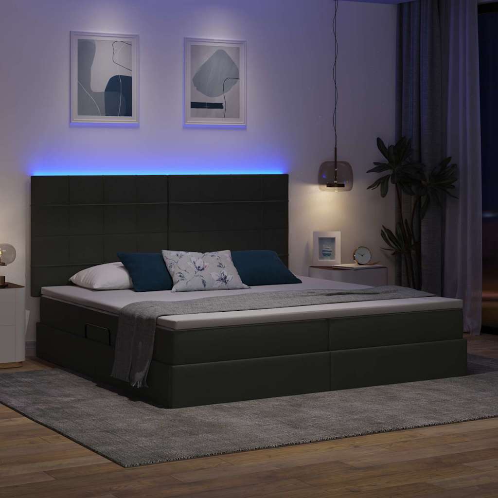 Opbergbed met LED met matras Donkergrijs 200 x 200 cm Polyester is nu te koop bij PeponiXL, paradijselijk wonen!