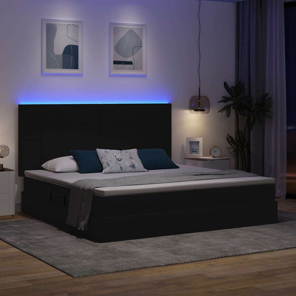 Opbergbed met LED met matras Zwart 200 x 200 cm Polyester is nu te koop bij PeponiXL, paradijselijk wonen!