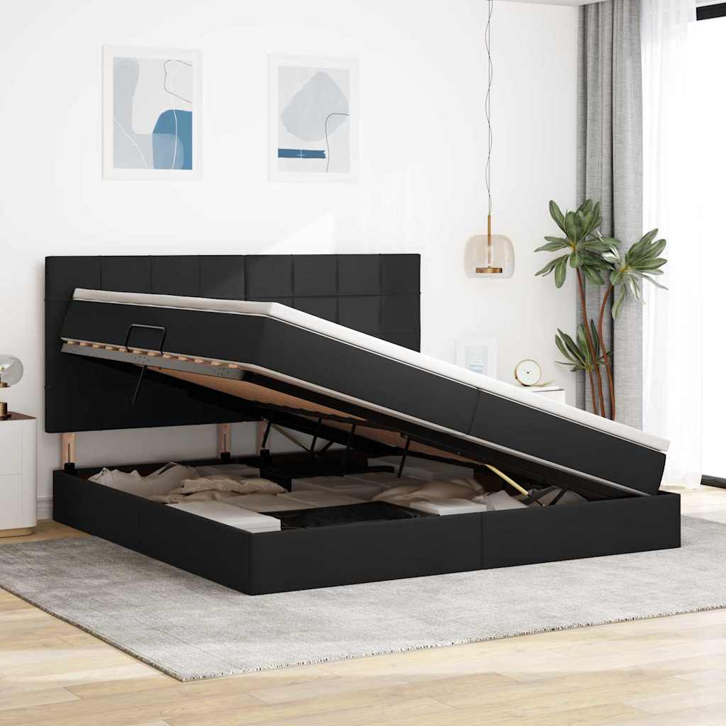 Opbergbed met LED met matras Zwart 200 x 200 cm Polyester is nu te koop bij PeponiXL, paradijselijk wonen!