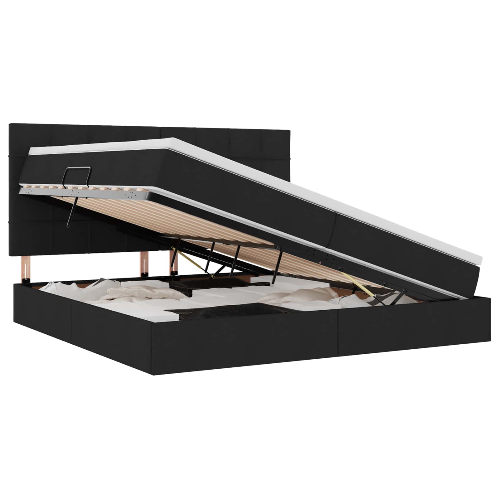 Opbergbed met LED met matras Zwart 200 x 200 cm Polyester is nu te koop bij PeponiXL, paradijselijk wonen!