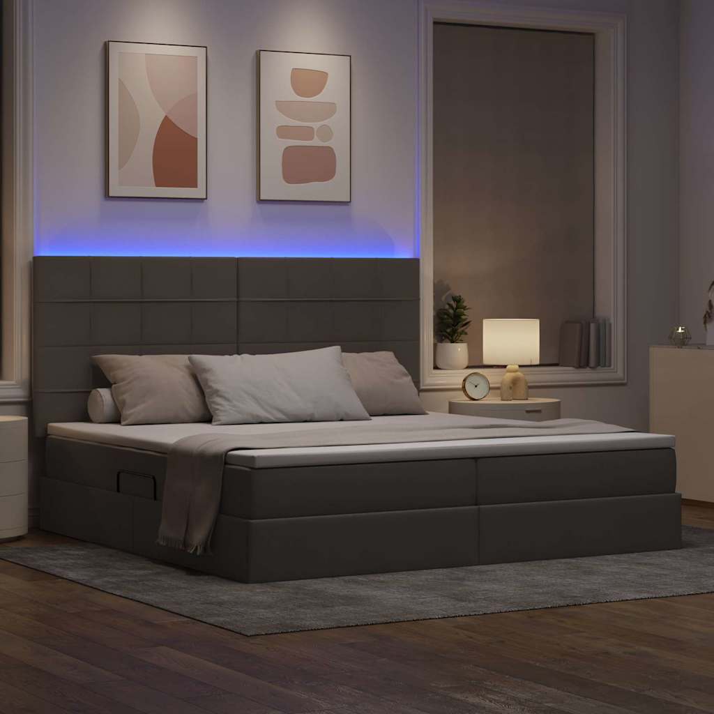 Opbergbed met LED met matras Taupe 200 x 200 cm Polyester is nu te koop bij PeponiXL, paradijselijk wonen!
