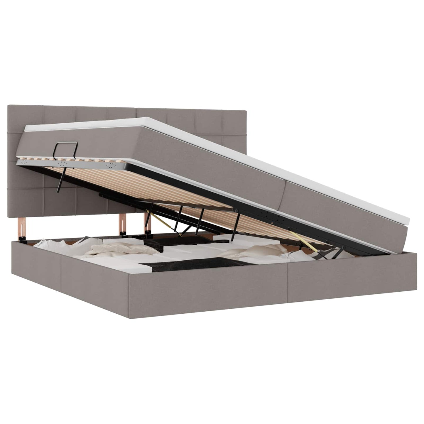 Opbergbed met LED met matras Taupe 200 x 200 cm Polyester is nu te koop bij PeponiXL, paradijselijk wonen!