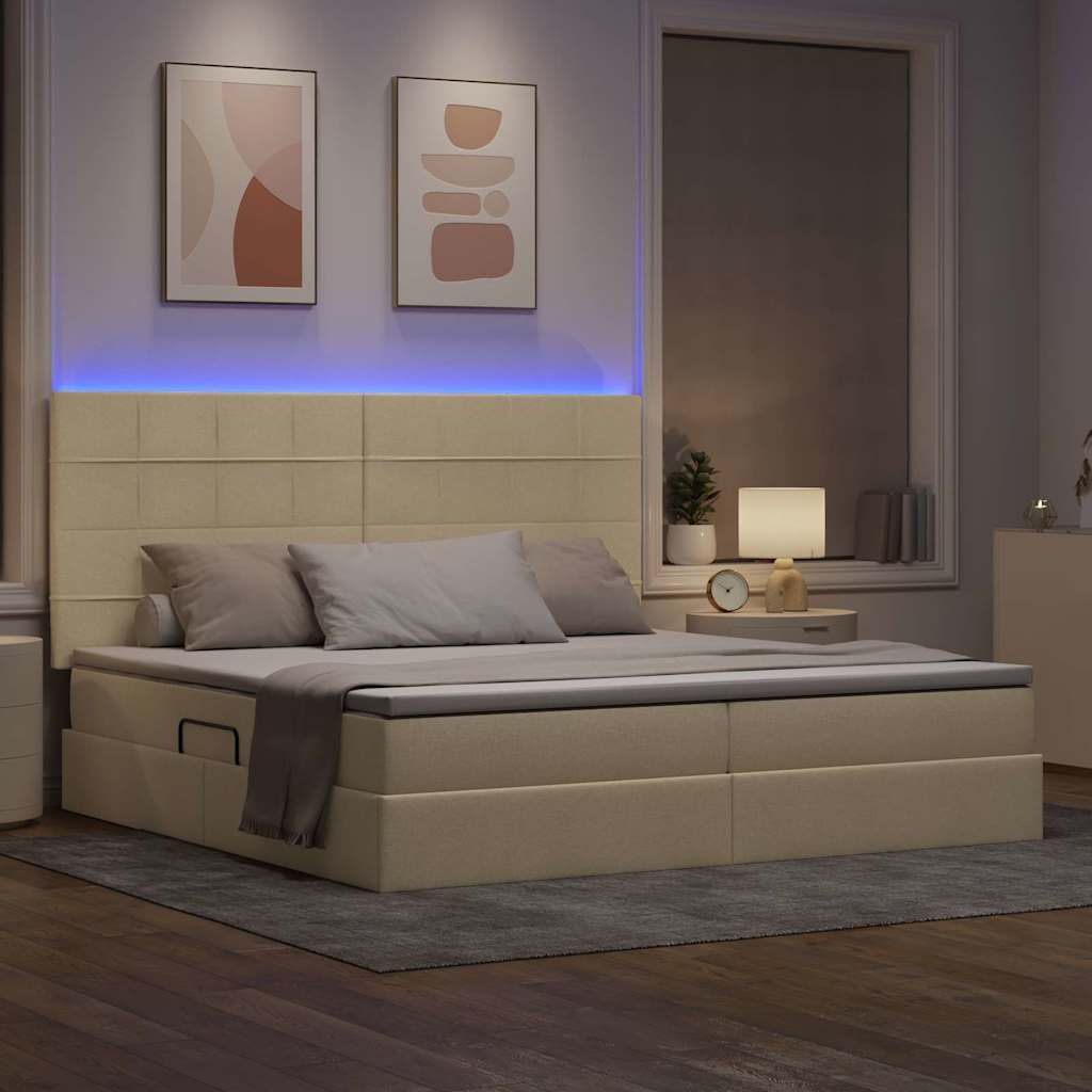 Opbergbed met LED met matras Crème 200 x 200 cm Polyester is nu te koop bij PeponiXL, paradijselijk wonen!