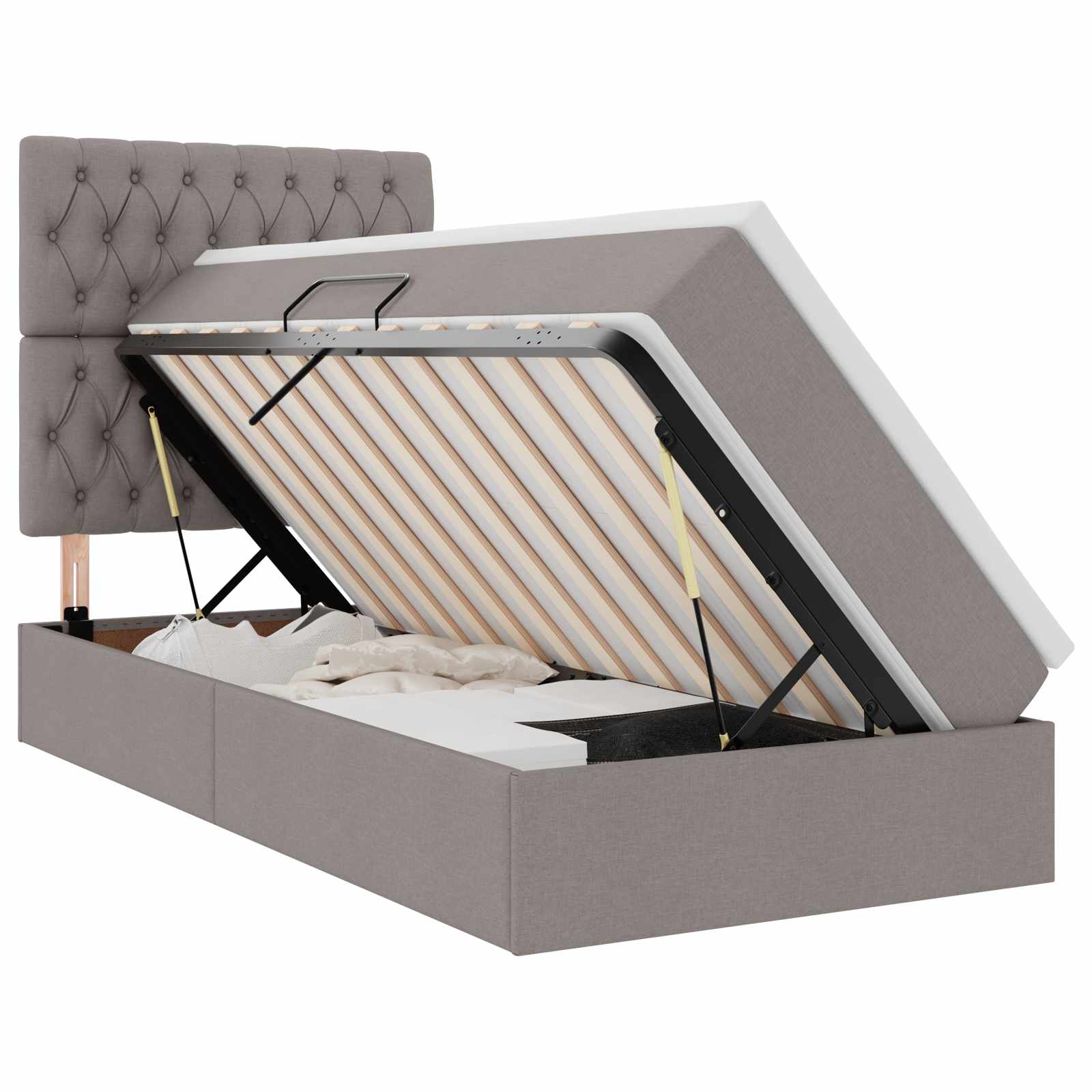 Opbergbed met LED met matras Taupe 90 x 190 cm Polyester is nu te koop bij PeponiXL, paradijselijk wonen!