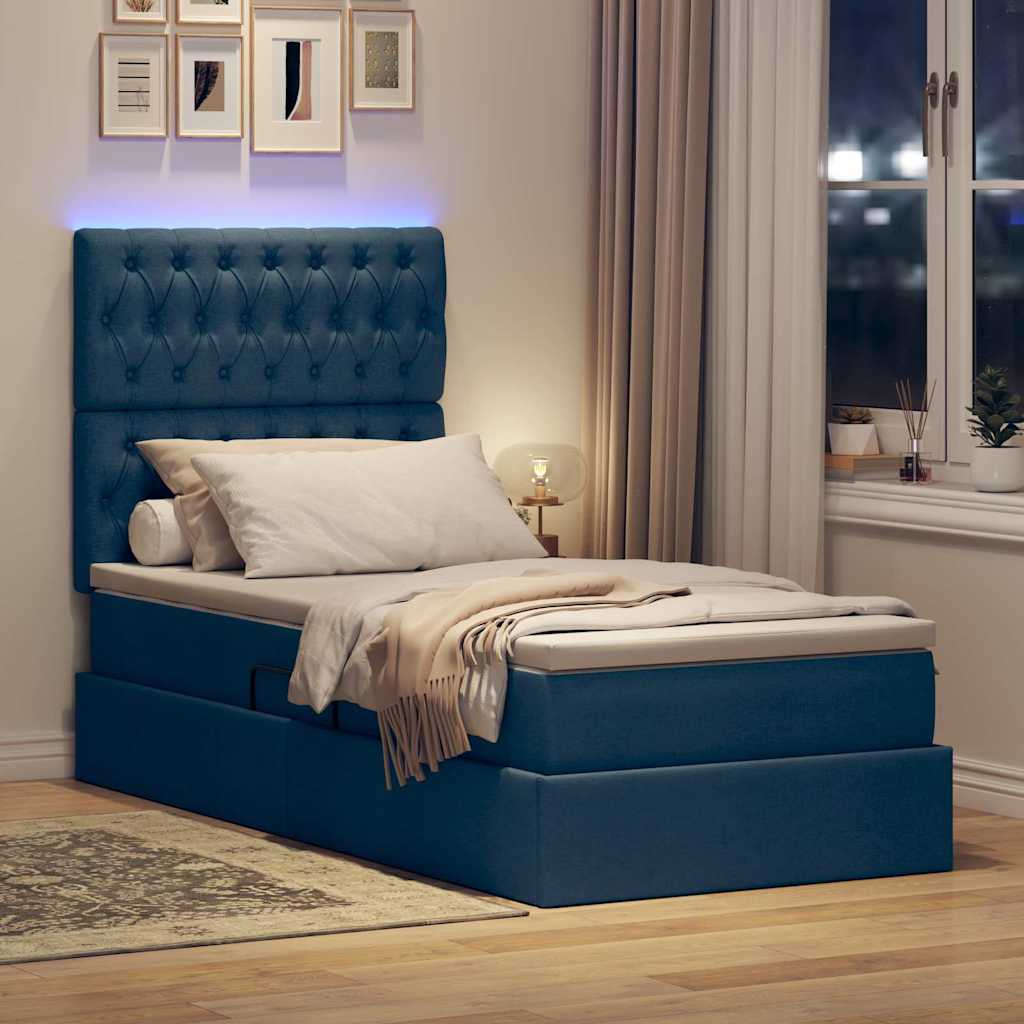 Opbergbed met LED met matras Blauw 90 x 190 cm Polyester is nu te koop bij PeponiXL, paradijselijk wonen!