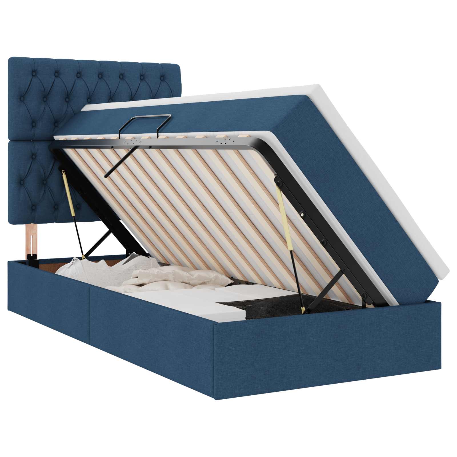Opbergbed met LED met matras Blauw 90 x 190 cm Polyester is nu te koop bij PeponiXL, paradijselijk wonen!