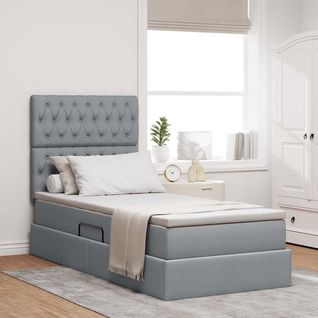 Opbergbed met LED met matras Lichtgrijs 100 x 200 cm Polyester is nu te koop bij PeponiXL, paradijselijk wonen!