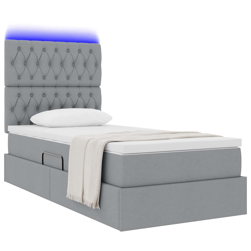 Opbergbed met LED met matras Lichtgrijs 100 x 200 cm Polyester is nu te koop bij PeponiXL, paradijselijk wonen!
