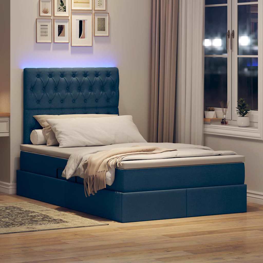 Opbergbed met LED met matras Blauw 120 x 190 cm Polyester is nu te koop bij PeponiXL, paradijselijk wonen!