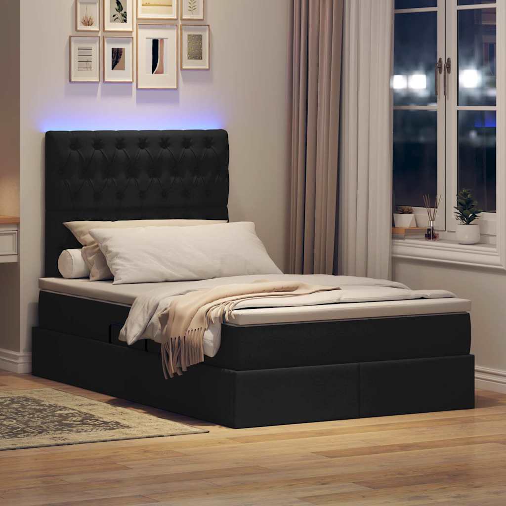 Opbergbed met LED met matras Zwart 120 x 200 cm Polyester is nu te koop bij PeponiXL, paradijselijk wonen!