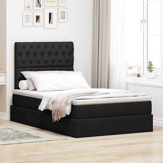 Opbergbed met LED met matras Zwart 120 x 200 cm Polyester is nu te koop bij PeponiXL, paradijselijk wonen!