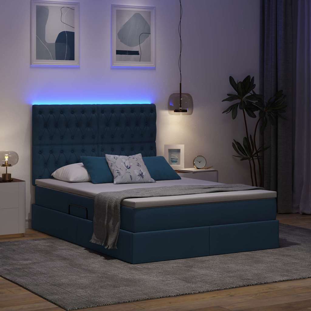 Opbergbed met LED met matras Blauw 140 x 200 cm Polyester is nu te koop bij PeponiXL, paradijselijk wonen!