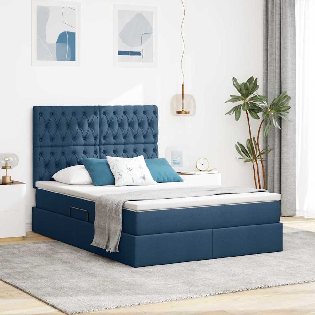 Opbergbed met LED met matras Blauw 140 x 200 cm Polyester is nu te koop bij PeponiXL, paradijselijk wonen!
