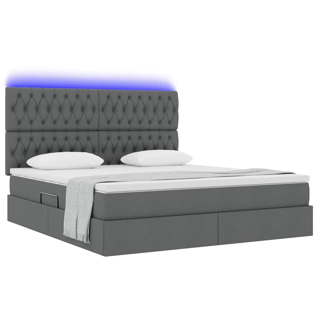 Opbergbed met LED met matras Donkergrijs 160 x 200 cm Polyester is nu te koop bij PeponiXL, paradijselijk wonen!