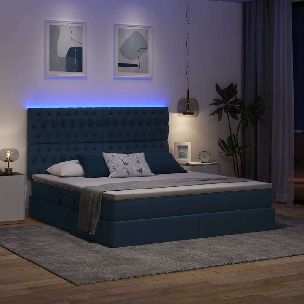 Opbergbed met LED met matras Blauw 180 x 200 cm Polyester is nu te koop bij PeponiXL, paradijselijk wonen!
