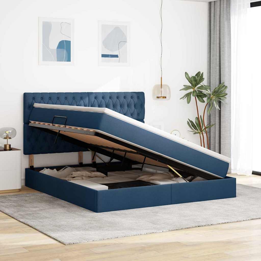 Opbergbed met LED met matras Blauw 180 x 200 cm Polyester is nu te koop bij PeponiXL, paradijselijk wonen!