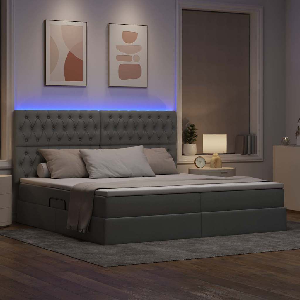 Opbergbed met LED met matras Lichtgrijs 200 x 200 cm Polyester is nu te koop bij PeponiXL, paradijselijk wonen!