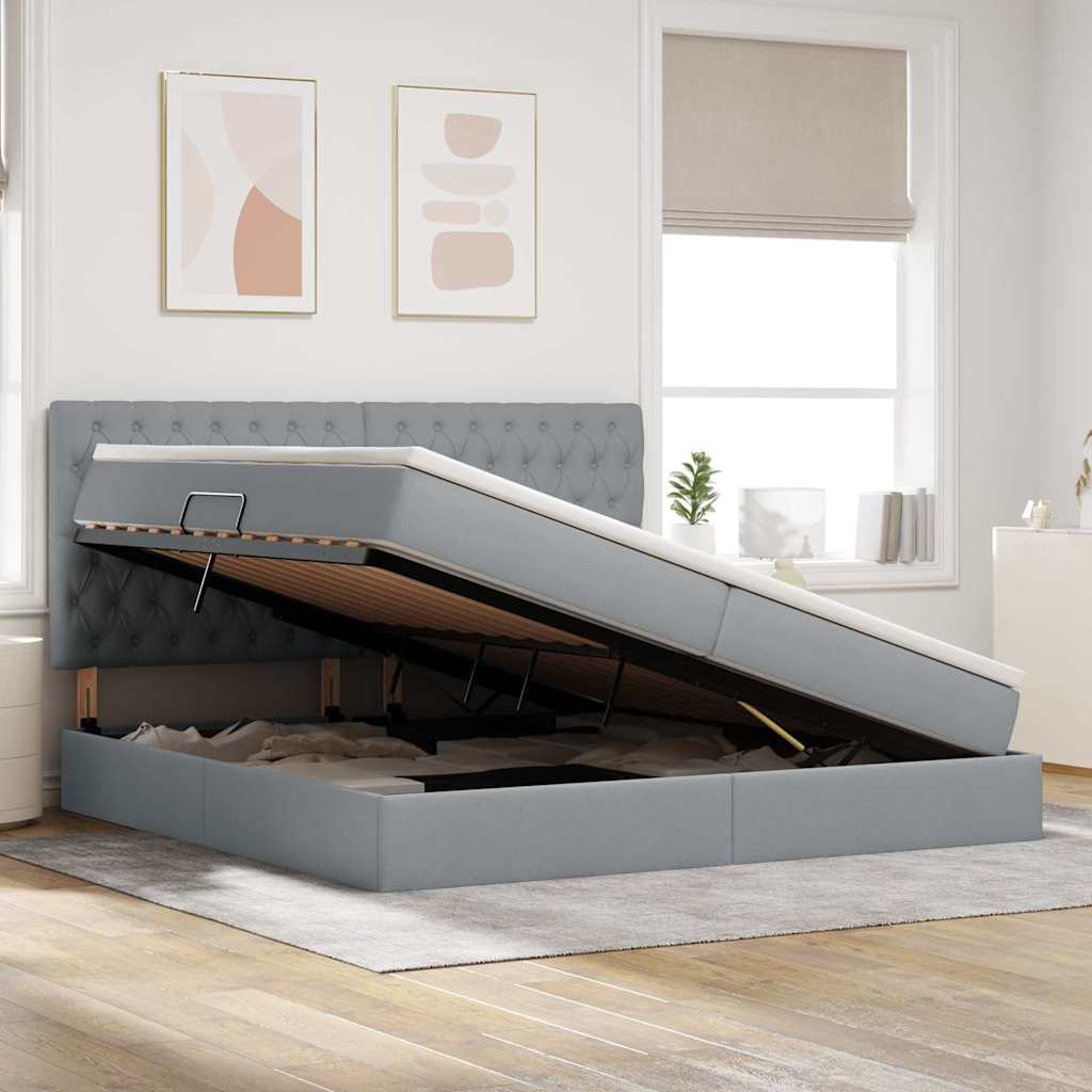 Opbergbed met LED met matras Lichtgrijs 200 x 200 cm Polyester is nu te koop bij PeponiXL, paradijselijk wonen!